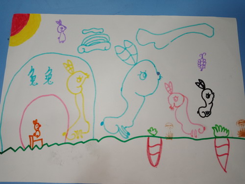 小兔拔萝卜儿童绘画获奖