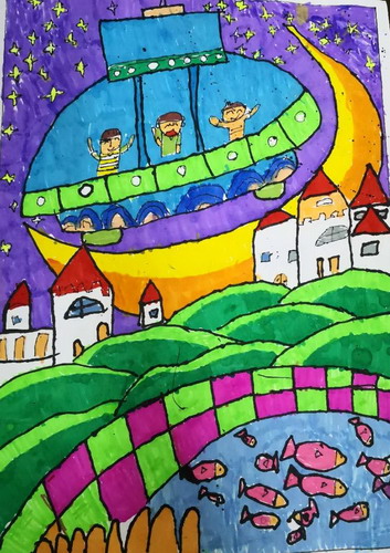 奔向月球小学生绘画