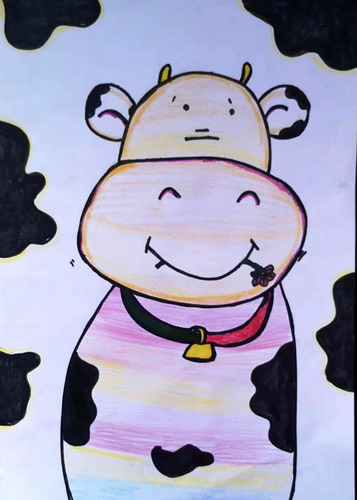 彩色的小牛幼儿园绘画