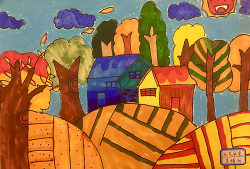 夕阳下的女孩画简单好看