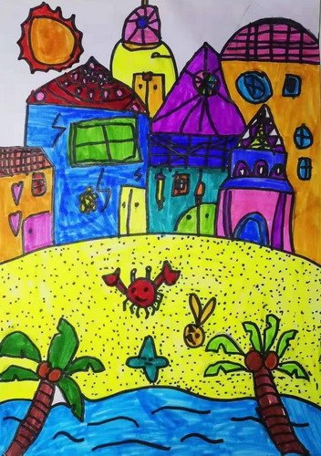 绿色魔法小镇儿童插画