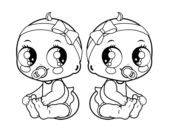 女性双胞胎着色页