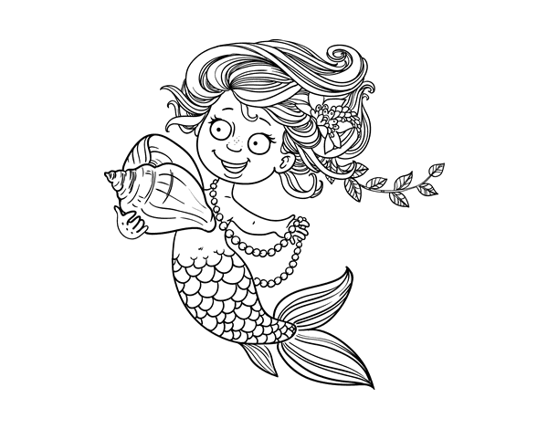 贝壳珍珠美人鱼简笔画图片