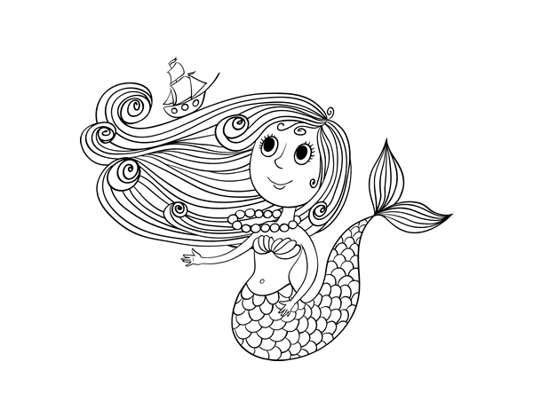美人鱼与小船简笔画图片
