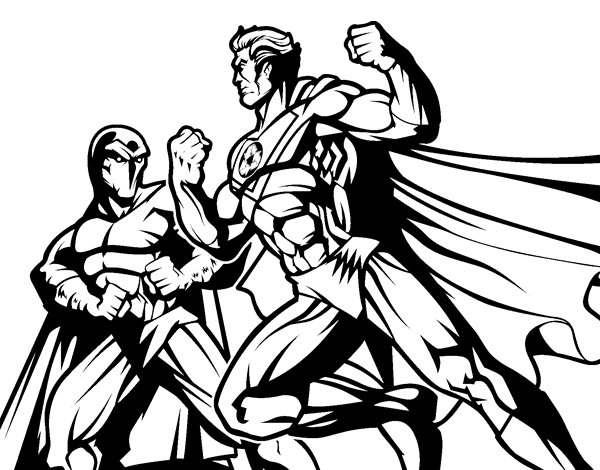 英雄恶棍战斗简笔画