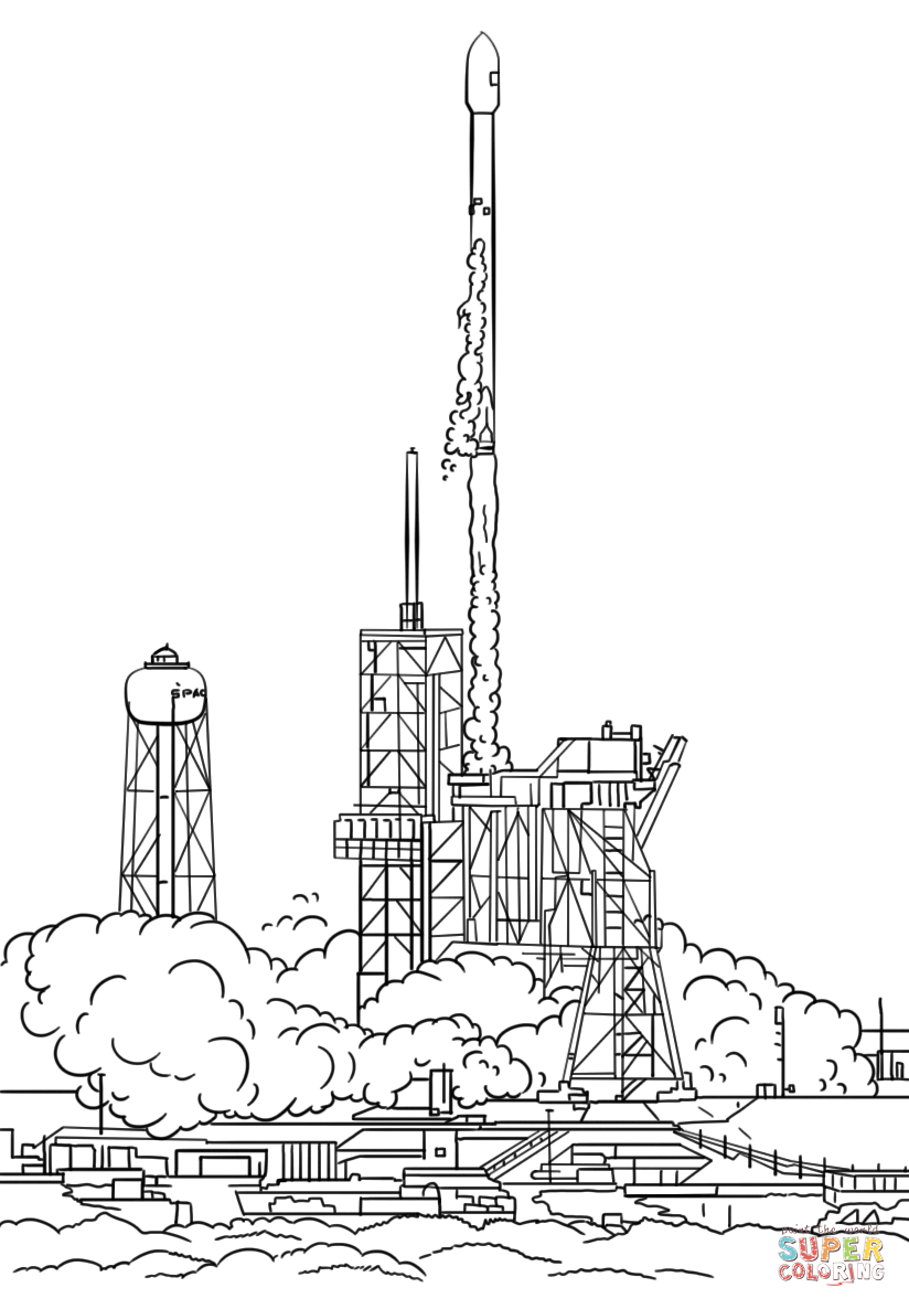 SpaceX Falcon 9 | SES 10发射简笔画图片