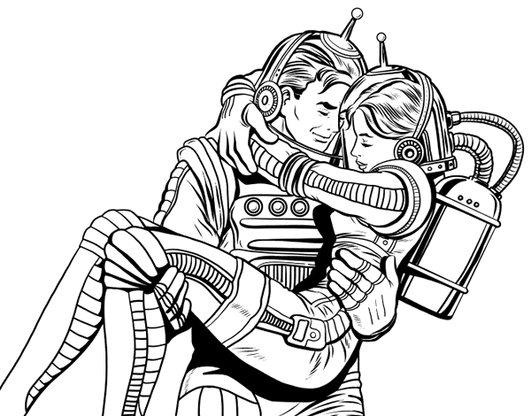宇航员恋爱简笔画