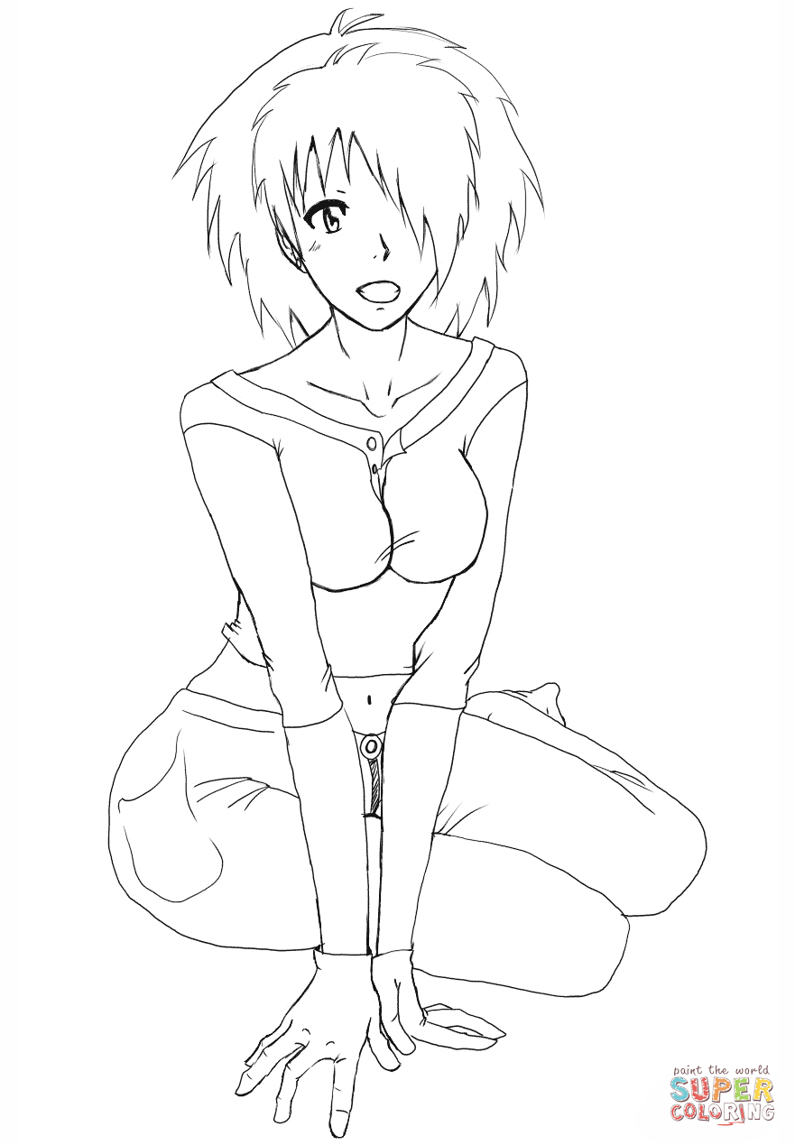 动漫女孩角色填色图片