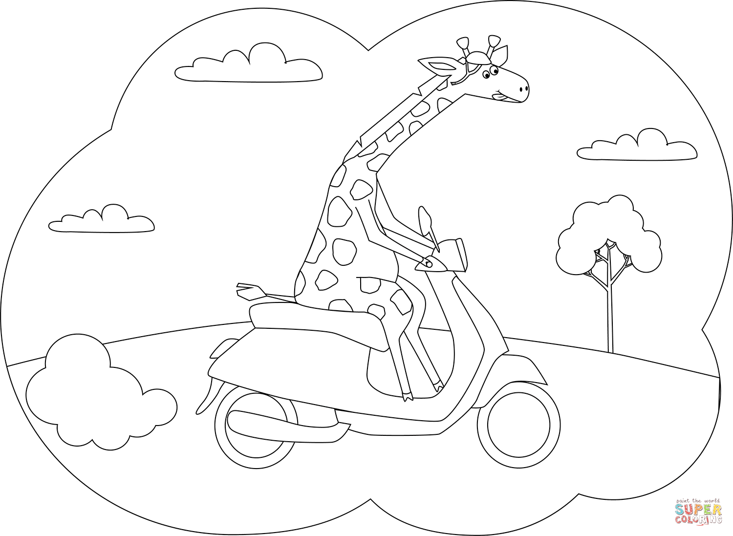 骑摩托车的长颈鹿线稿图片