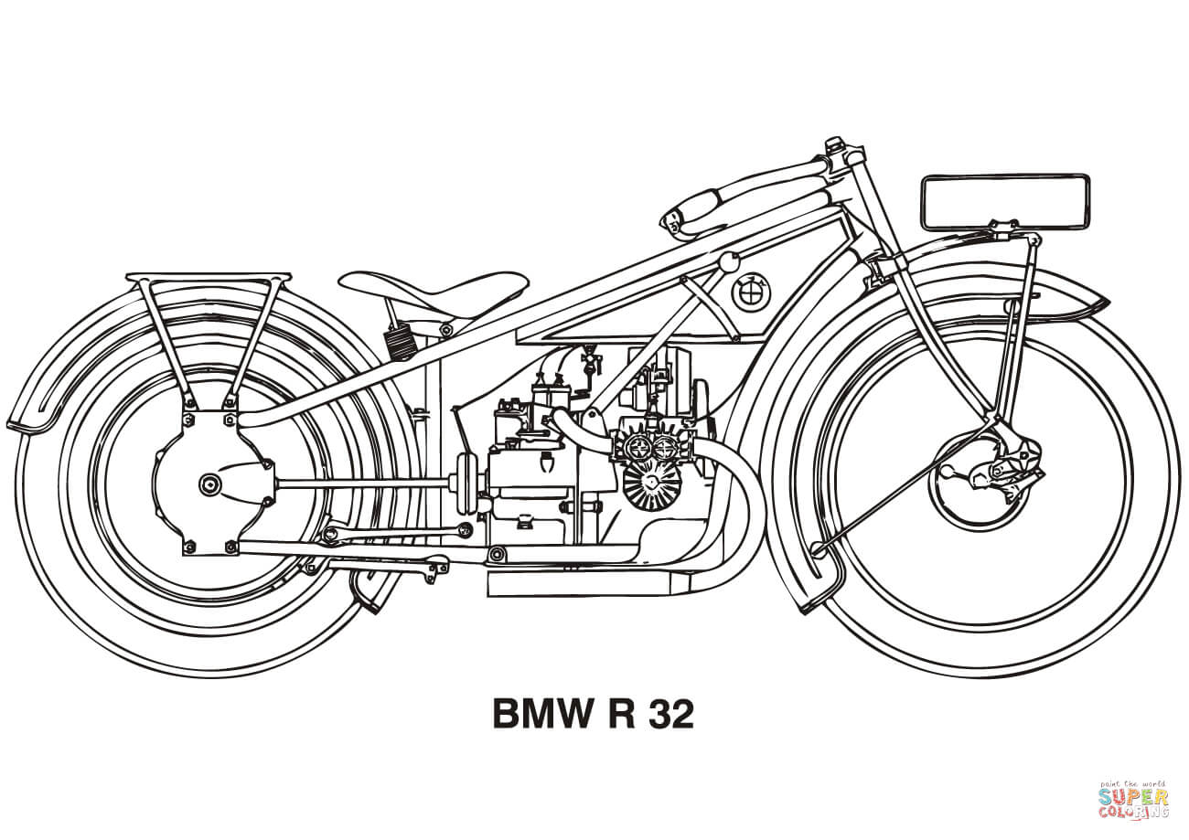 宝马R32摩托车线稿图片