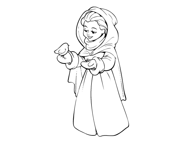 冬季简笔画图片上带鸟的女人