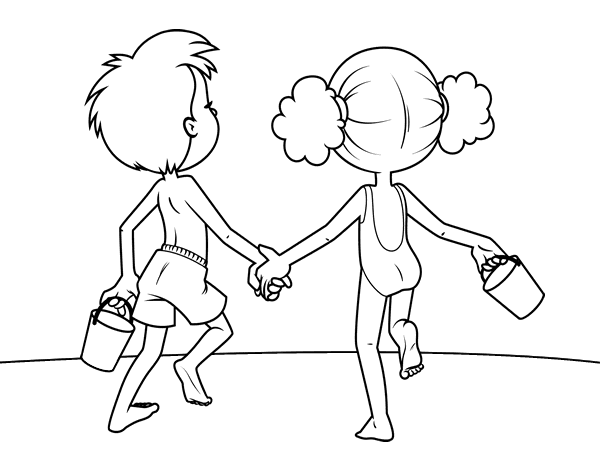 海滩上的男孩和女孩简笔画图片