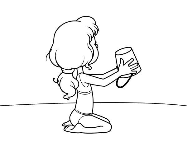 在海滩上玩耍的女孩简笔画图片