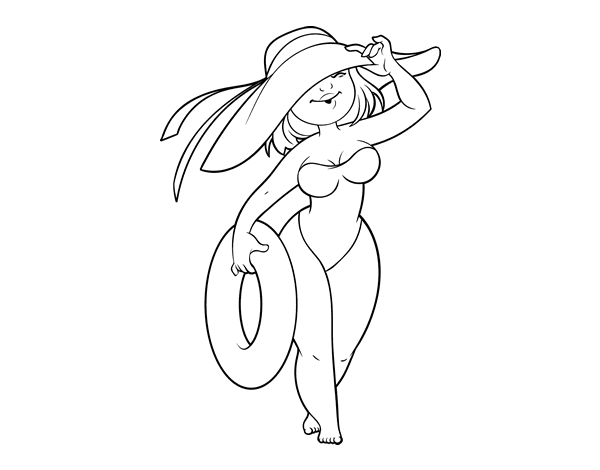 海滩上的女人简笔画图片