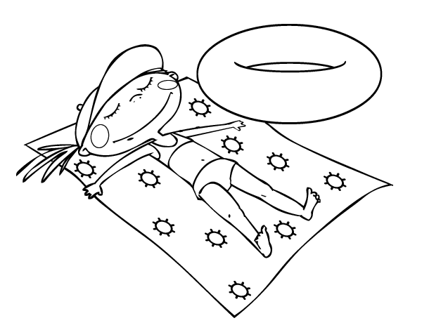 日光浴的小女孩简笔画图片