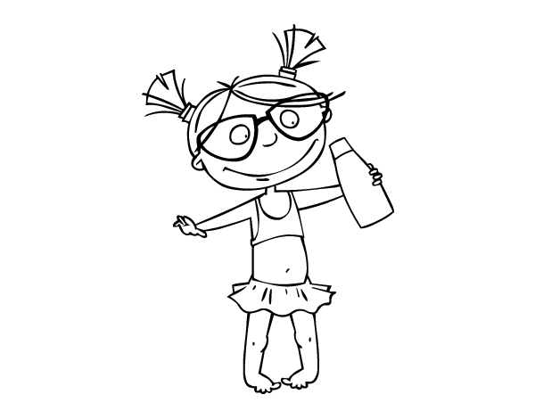 带防晒霜的小女孩简笔画图片