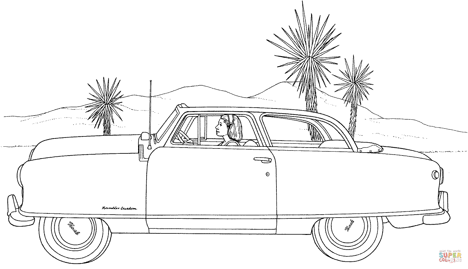 在沙漠里开车简笔画图片