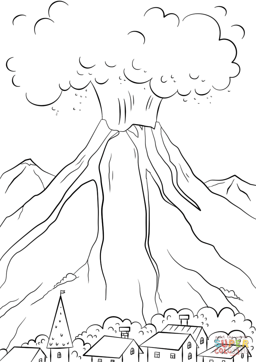 拉森峰火山喷发简笔画图片