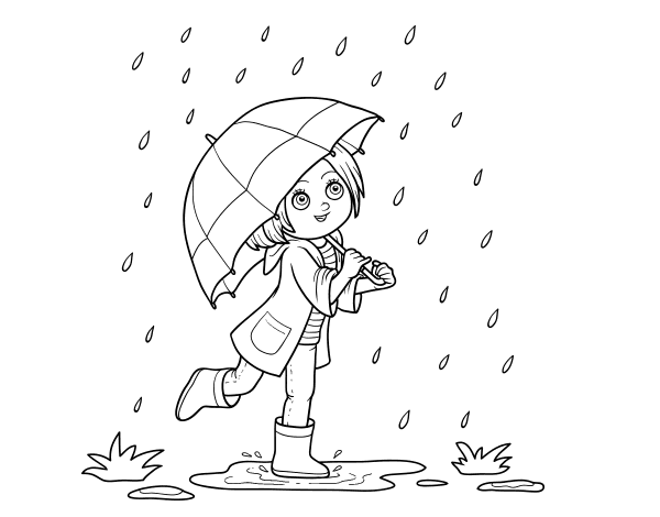 雨中撑伞的女孩简笔画图片