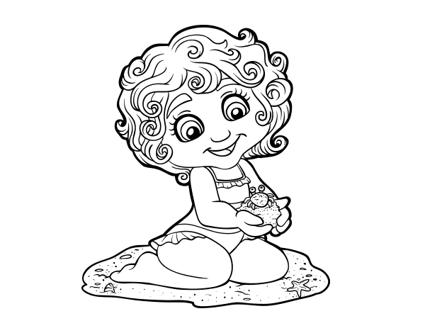 带螃蟹的女孩简笔画图片