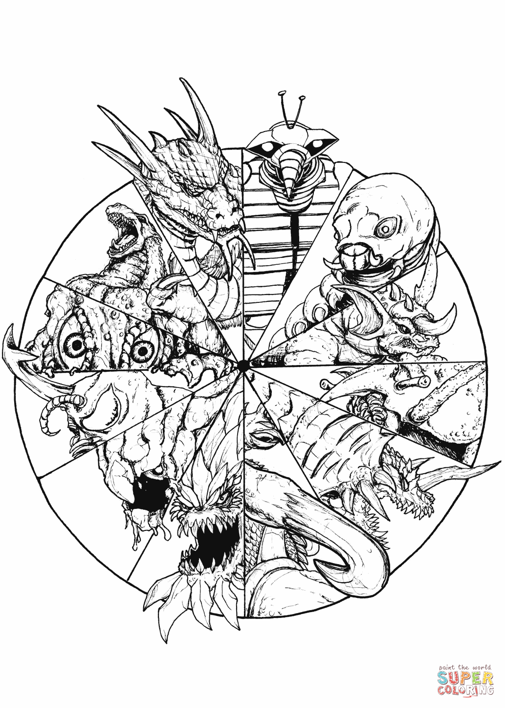 怪兽轮填色图片