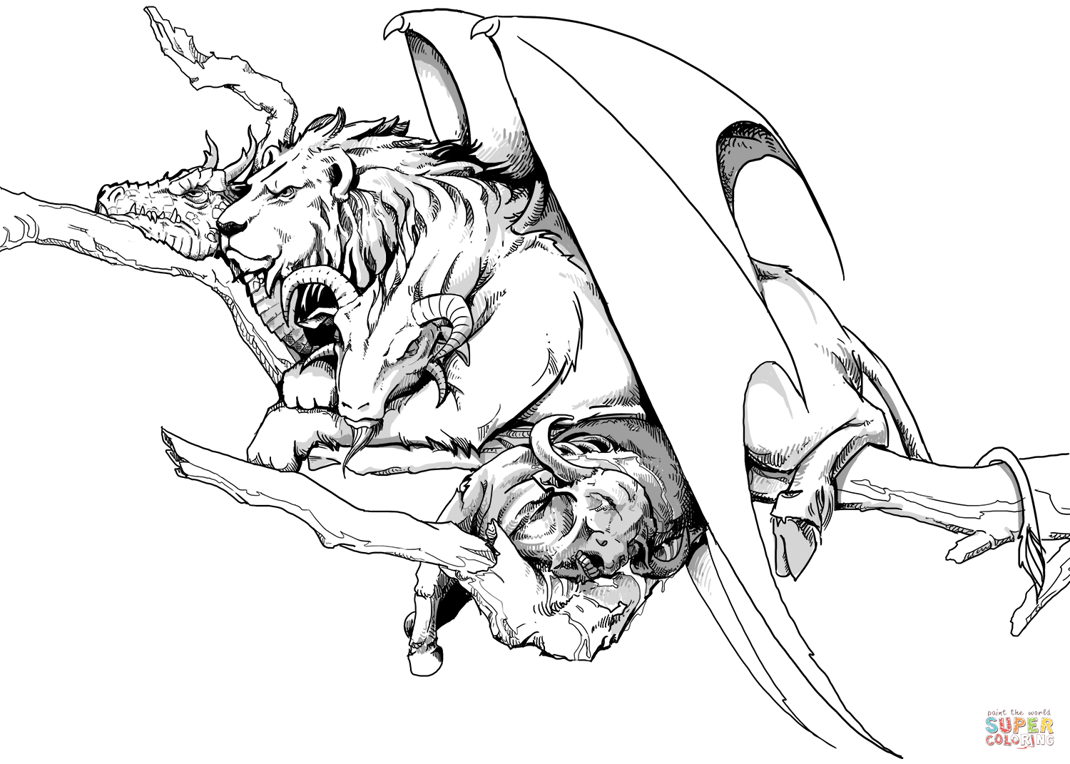 古希腊故事中狮头、羊身、蛇尾的吐火怪物填色图片