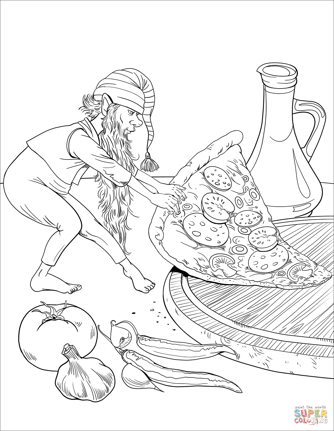 小矮人拖着一片披萨简笔画图片