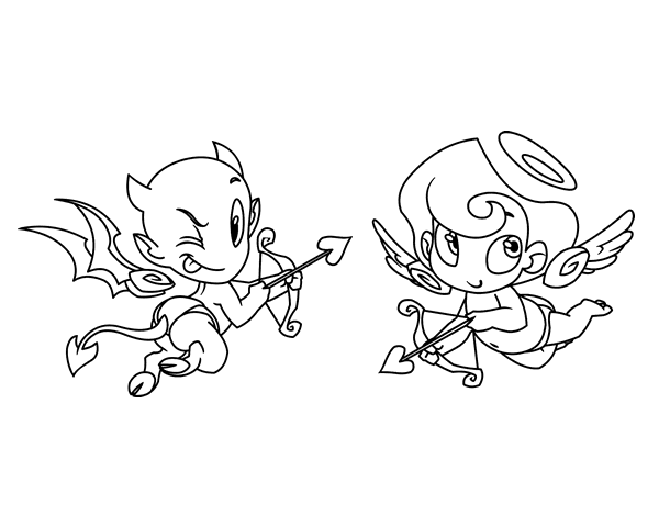 魔鬼与丘比特简笔画图片
