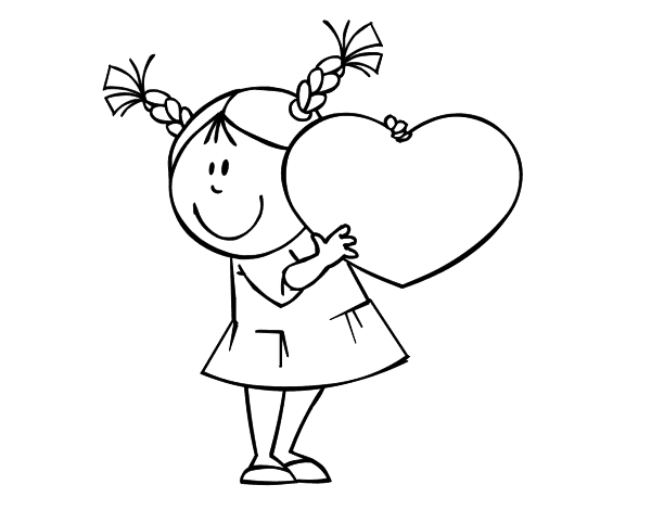 抱着爱心的 font color=red>女孩简笔画 /font>图片