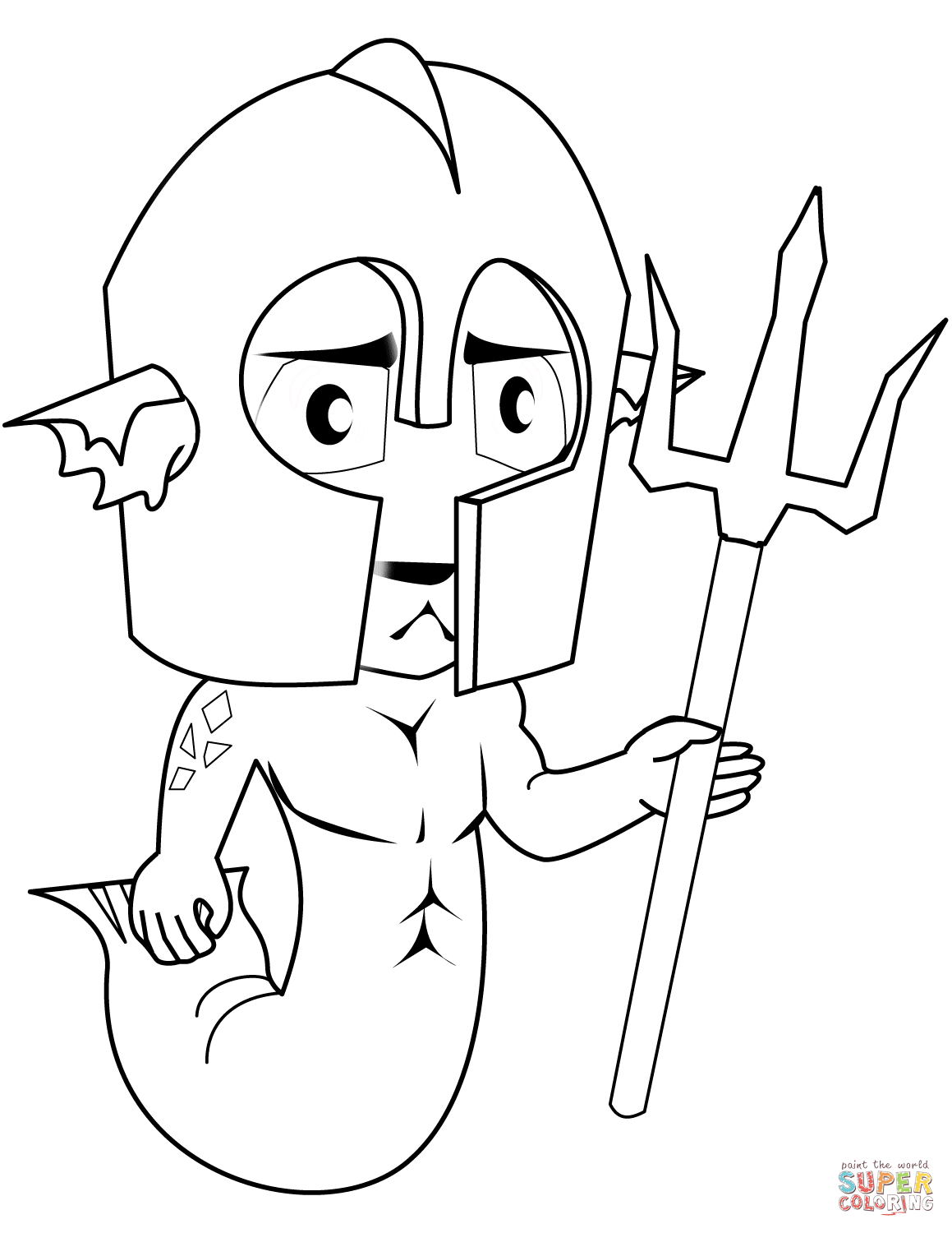 带三叉戟的人鱼简笔画图片