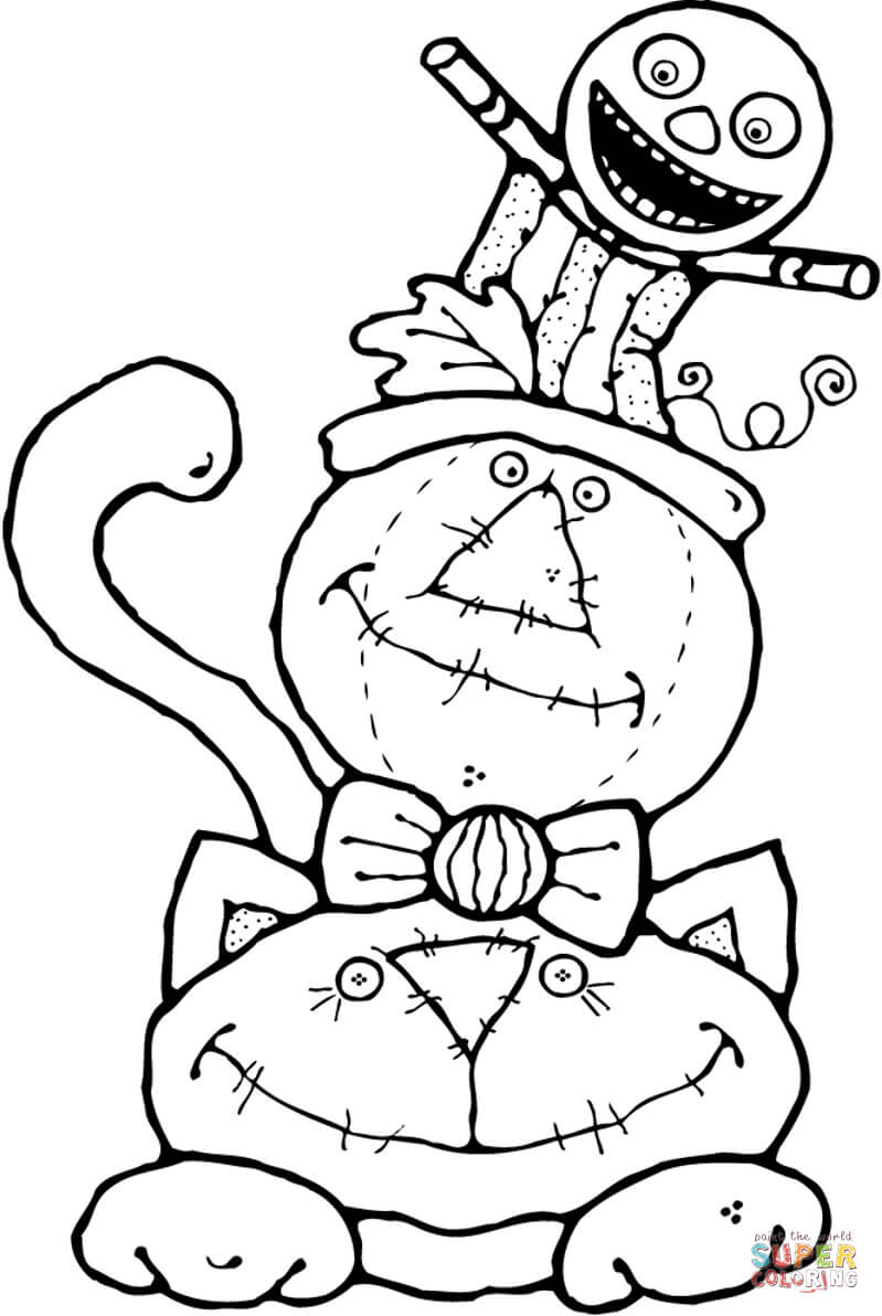 坐在猫上的稻草人简笔画图片