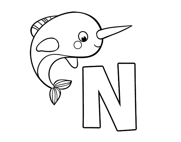 英文字母N-独角鲸填色图片