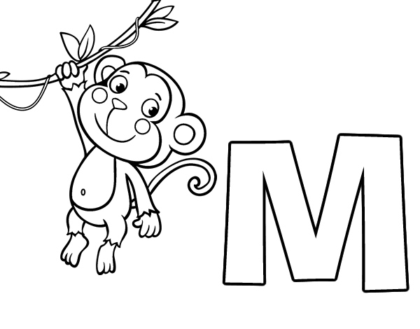 英文字母M-猴子填色图片